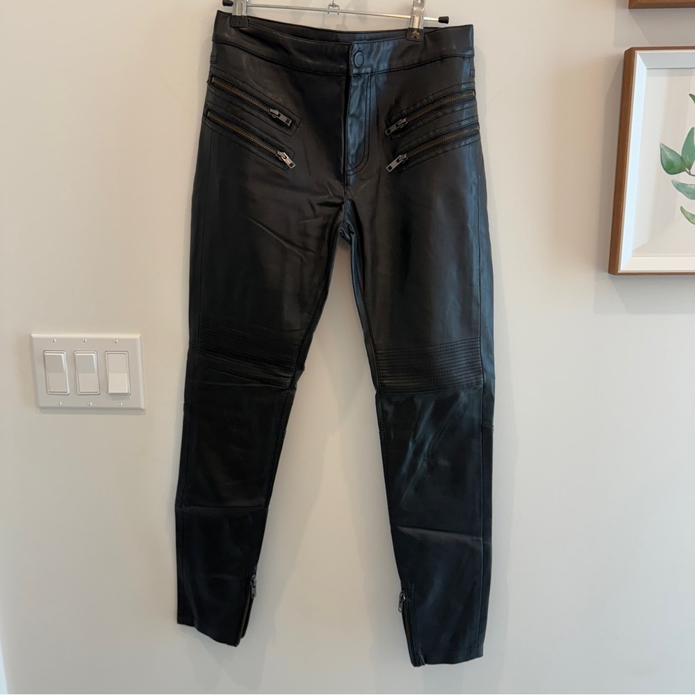 Free People Black Leather Pants with Zipper Details